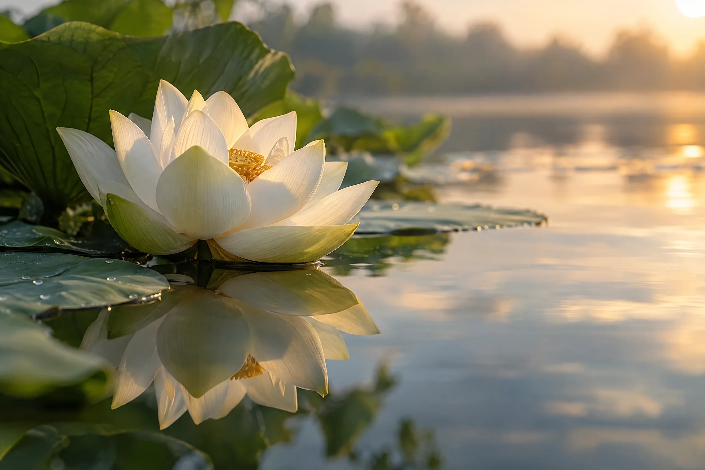 A white lotus resting on still water