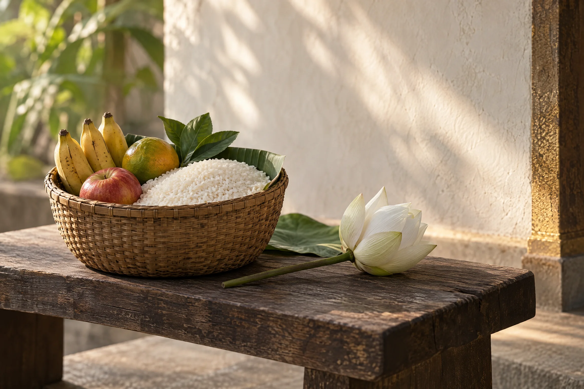 A woven basket with simple provisions